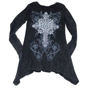 Vocal Y2K Black Rhinestone Cross Top Medium